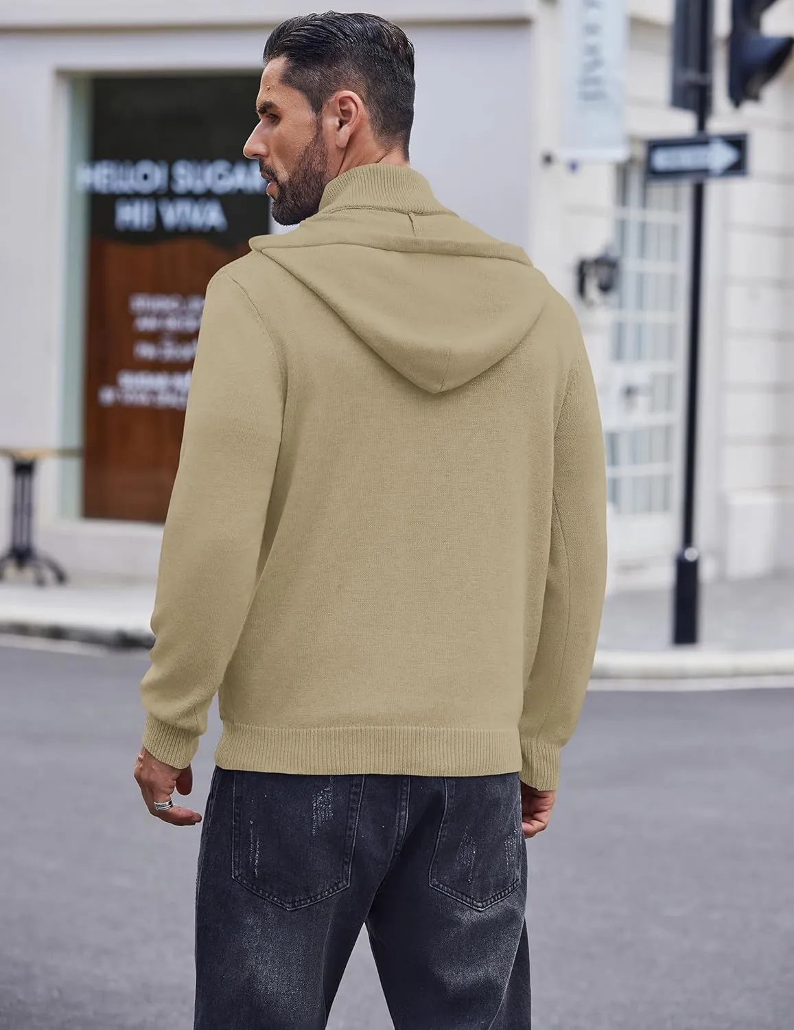 COOFANDY Mens Knitted Hoodie Sweater Long Sleeve Turtleneck Quarter Zip Pullover Sweaters with Pocket