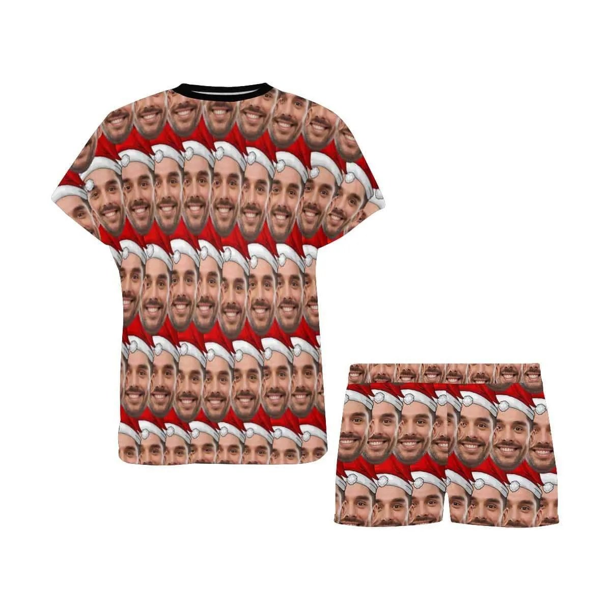 Custom Womens Christmas Pajamas Personalized Face Seamless Christmas Hat Women's Short Pajama Set