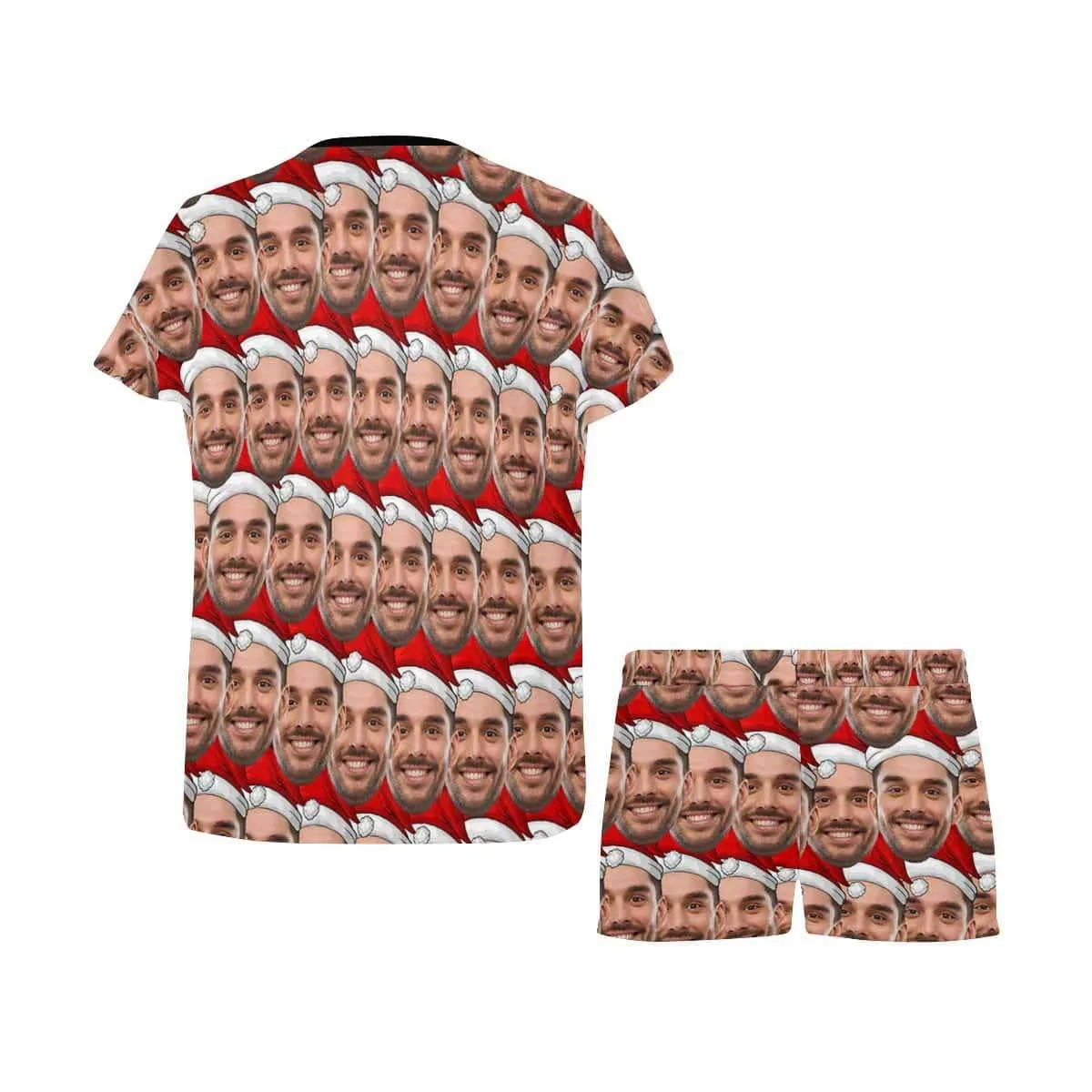 Custom Womens Christmas Pajamas Personalized Face Seamless Christmas Hat Women's Short Pajama Set
