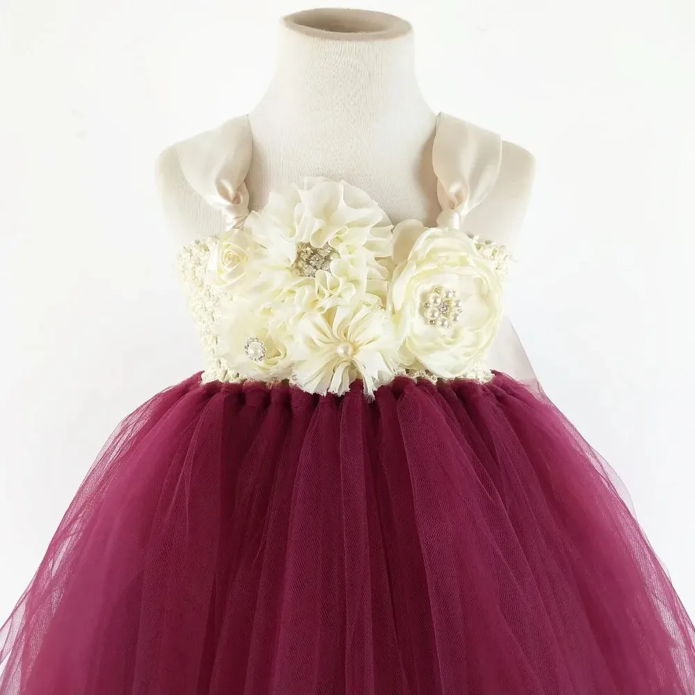 Elegant Burgundy Flower Girls Tutu Dress for Wedding Party