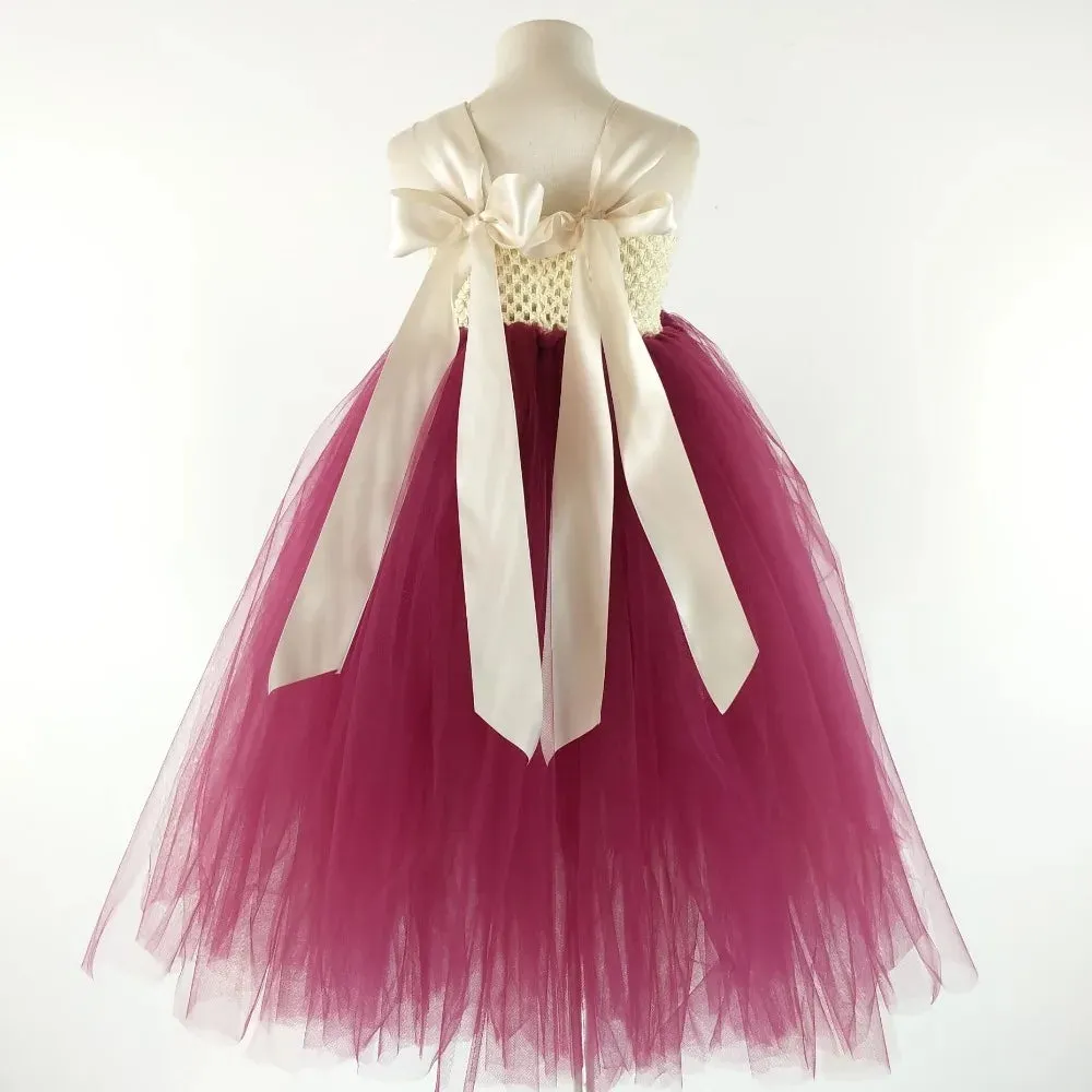 Elegant Burgundy Flower Girls Tutu Dress for Wedding Party