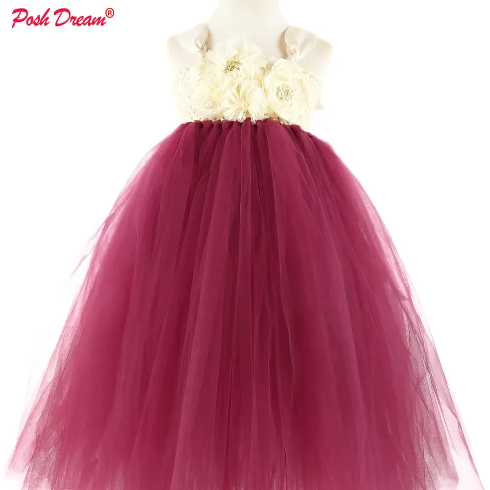 Elegant Burgundy Flower Girls Tutu Dress for Wedding Party