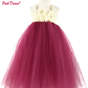 Elegant Burgundy Flower Girls Tutu Dress for Wedding Party