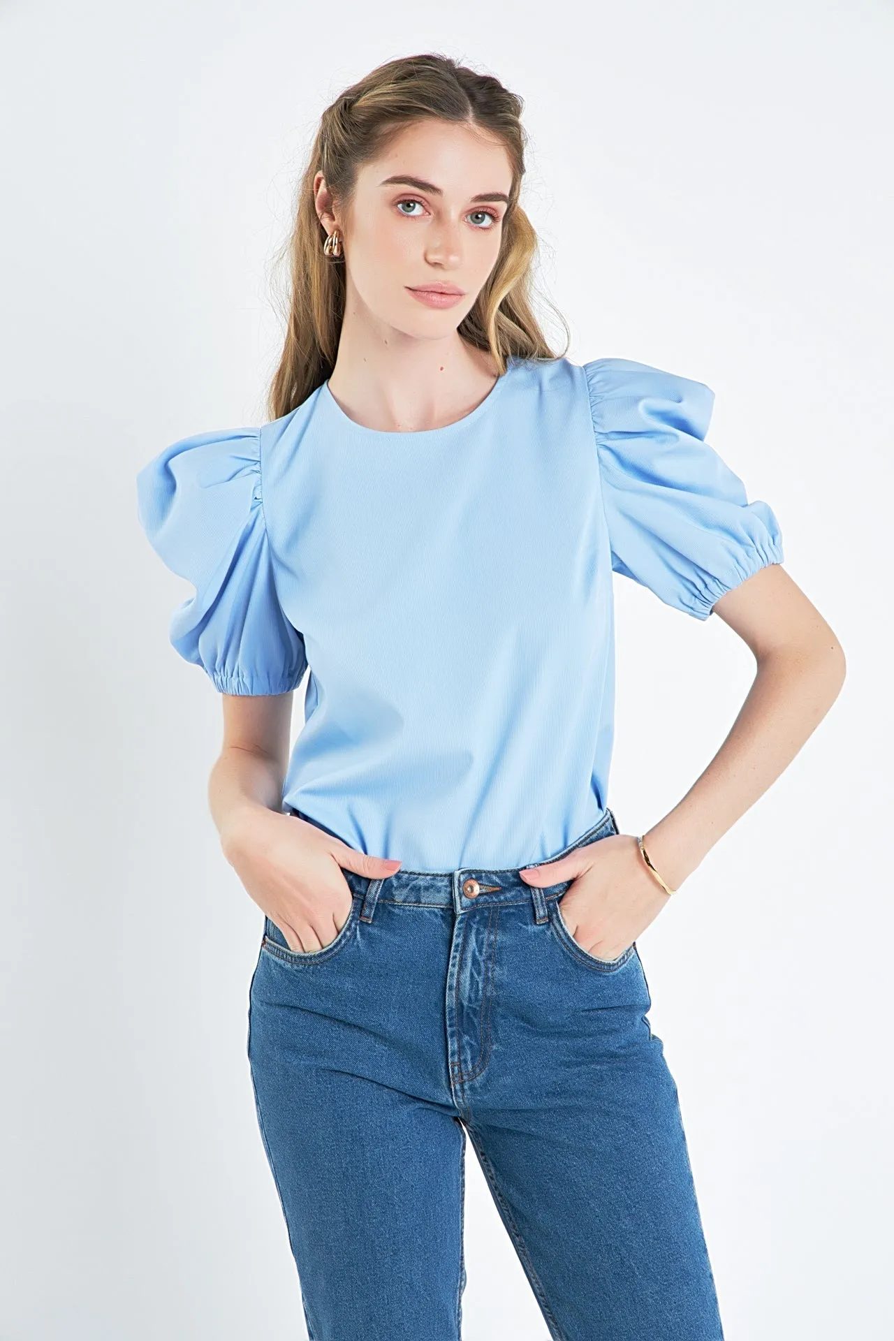 English Factory - Ruched Puff Sleeve Top