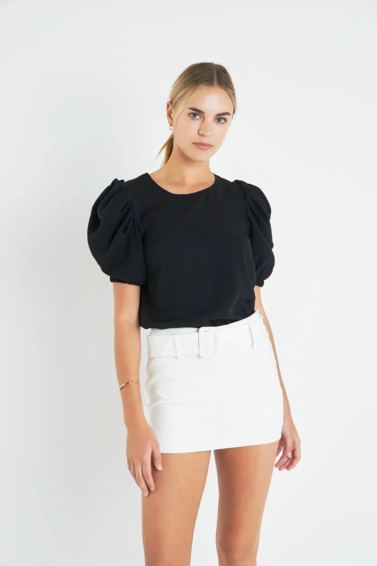 English Factory - Ruched Puff Sleeve Top