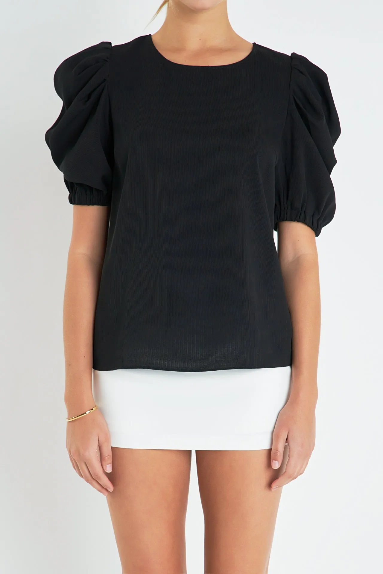 English Factory - Ruched Puff Sleeve Top