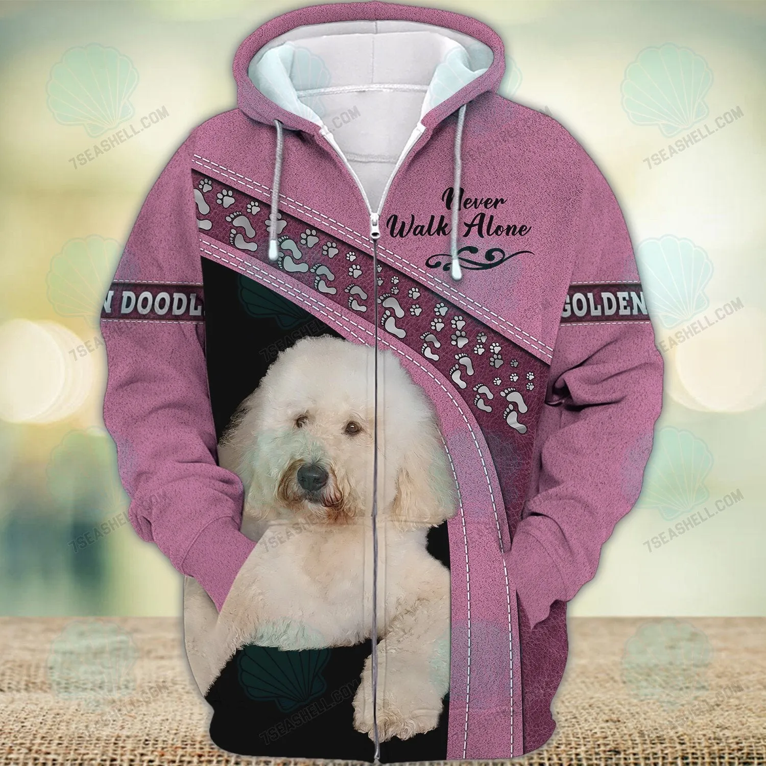 Golden Doodle Pink Love Never Walk Alone Love 3D Full Print Shirts, Christmas Dog Memorial Gifts for loss of Dog