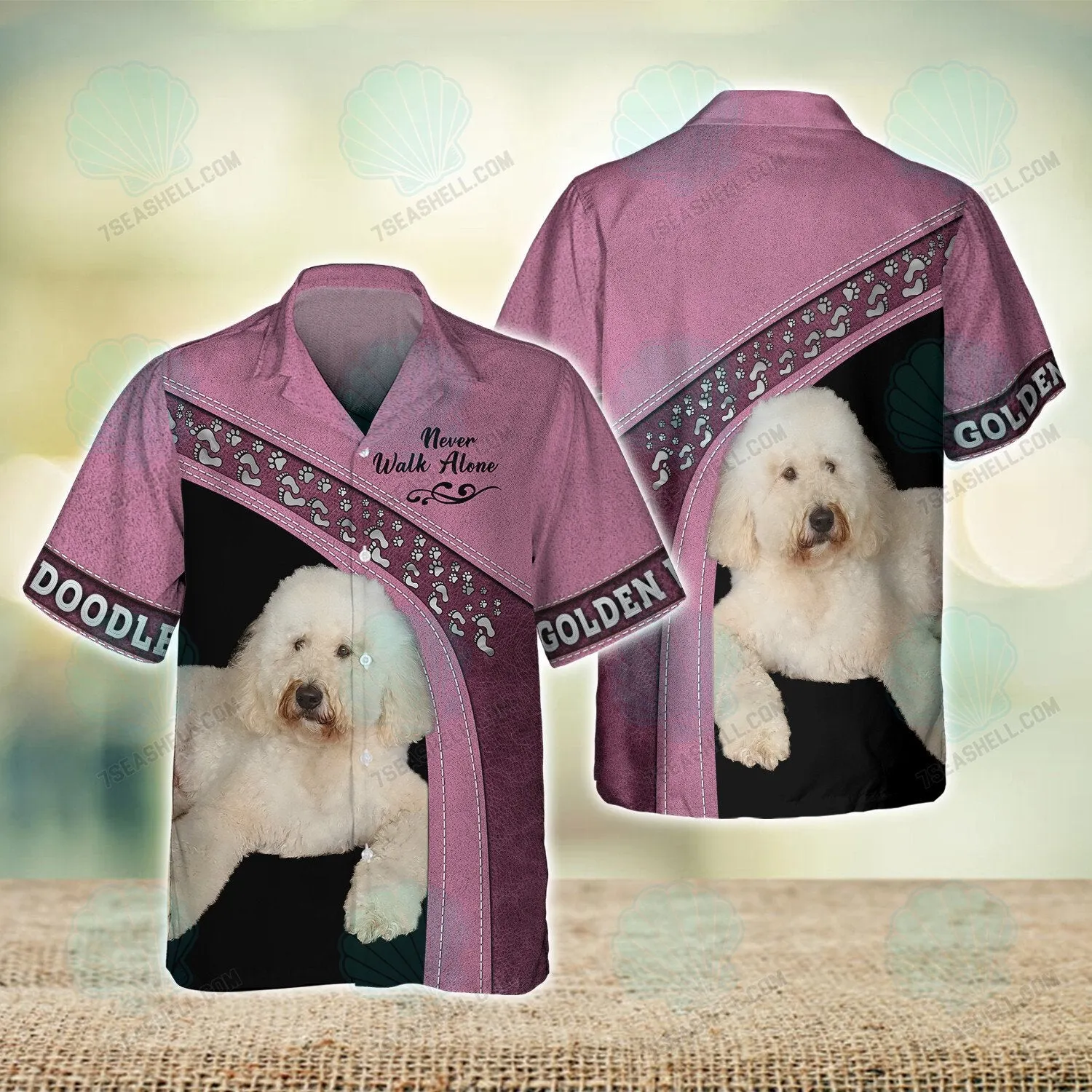 Golden Doodle Pink Love Never Walk Alone Love 3D Full Print Shirts, Christmas Dog Memorial Gifts for loss of Dog