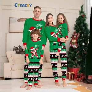 Green Dabbing Santa Family Matching Pajamas Pjs