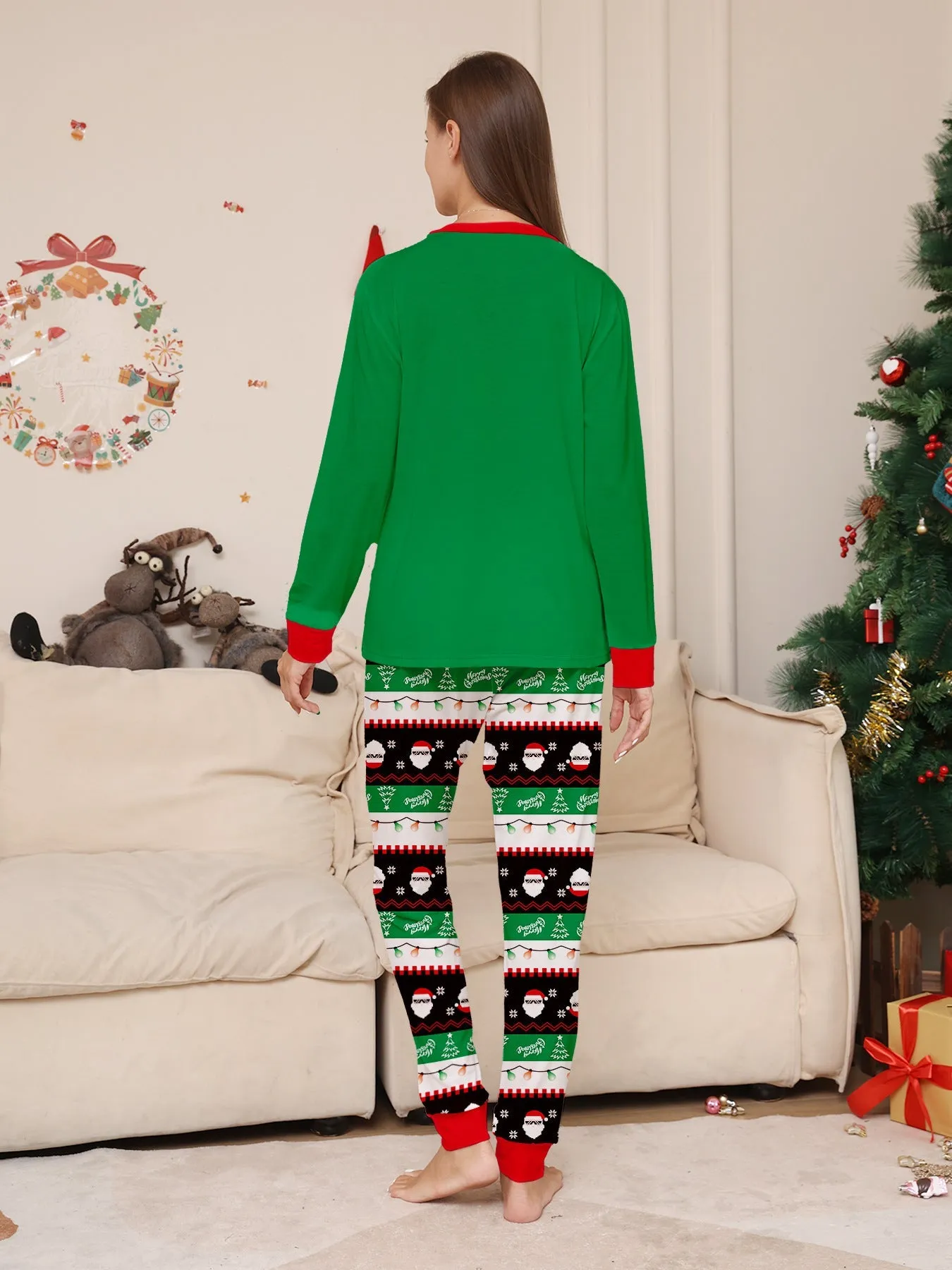 Green Dabbing Santa Family Matching Pajamas Pjs