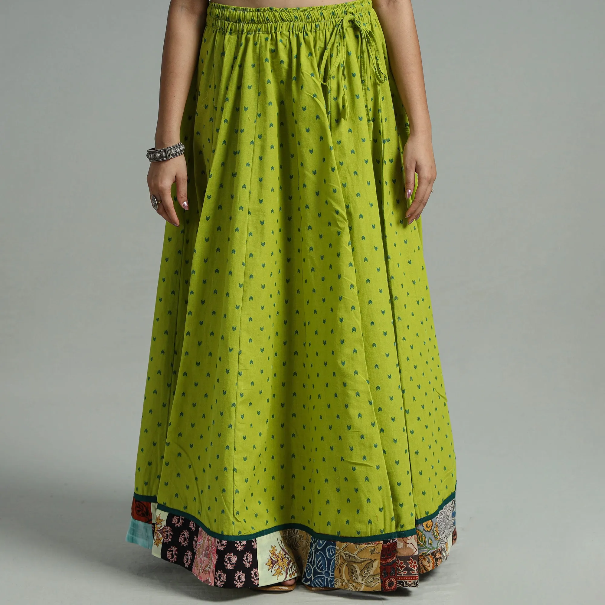 Green - Jacquard Patchwork 24 Kali Cotton Long Skirt 40