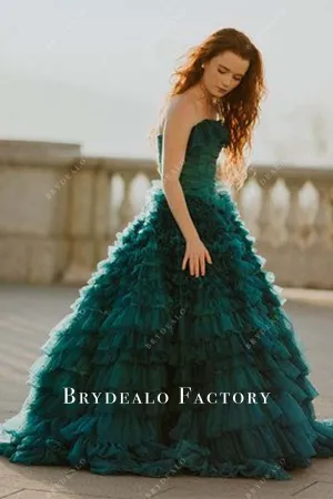 Green Tulle Strapless Tiered Ball Gown Celebrity Dress The Selection