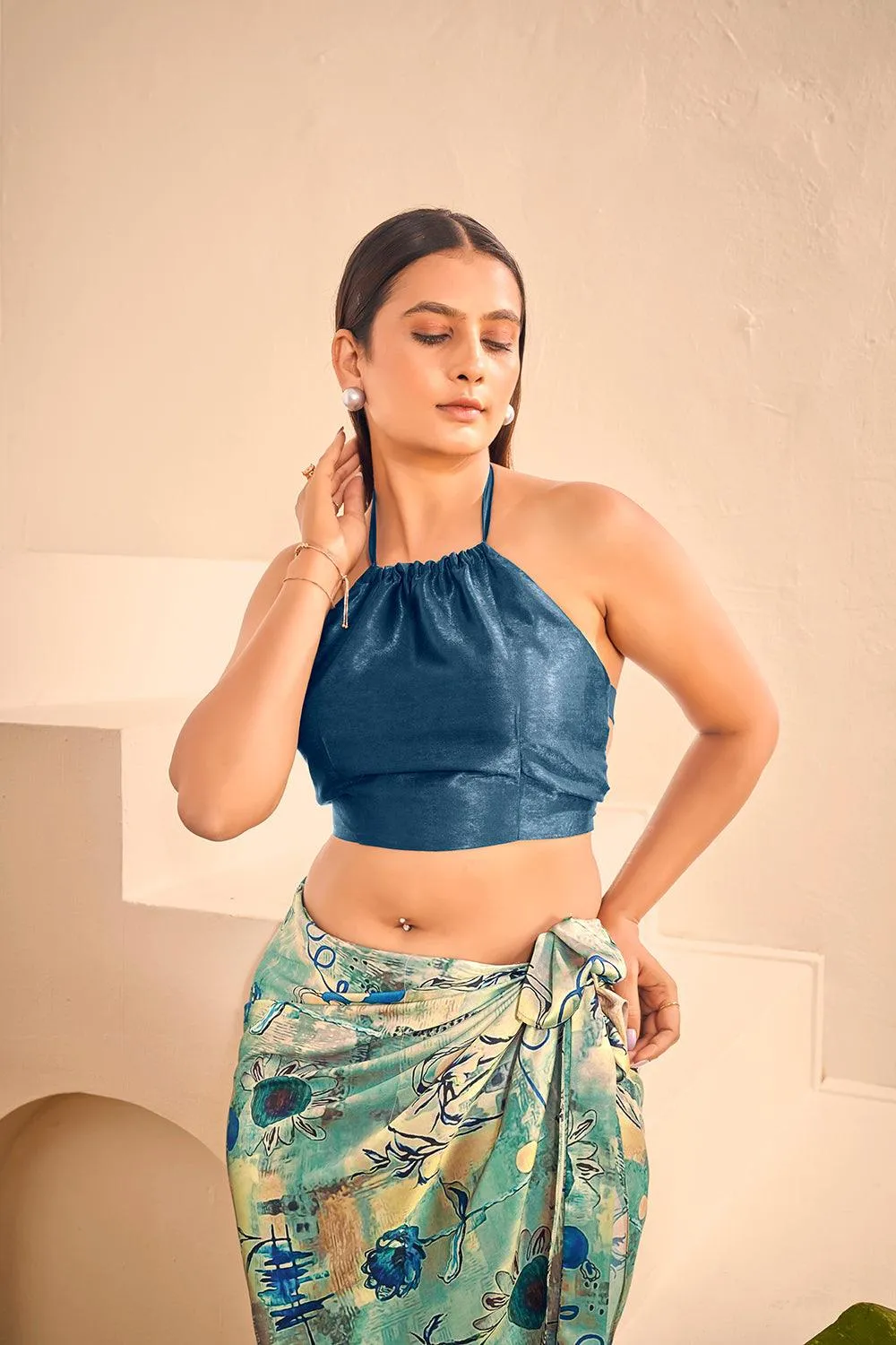 Halter Neck Top with Printed Cover up Sarong Set