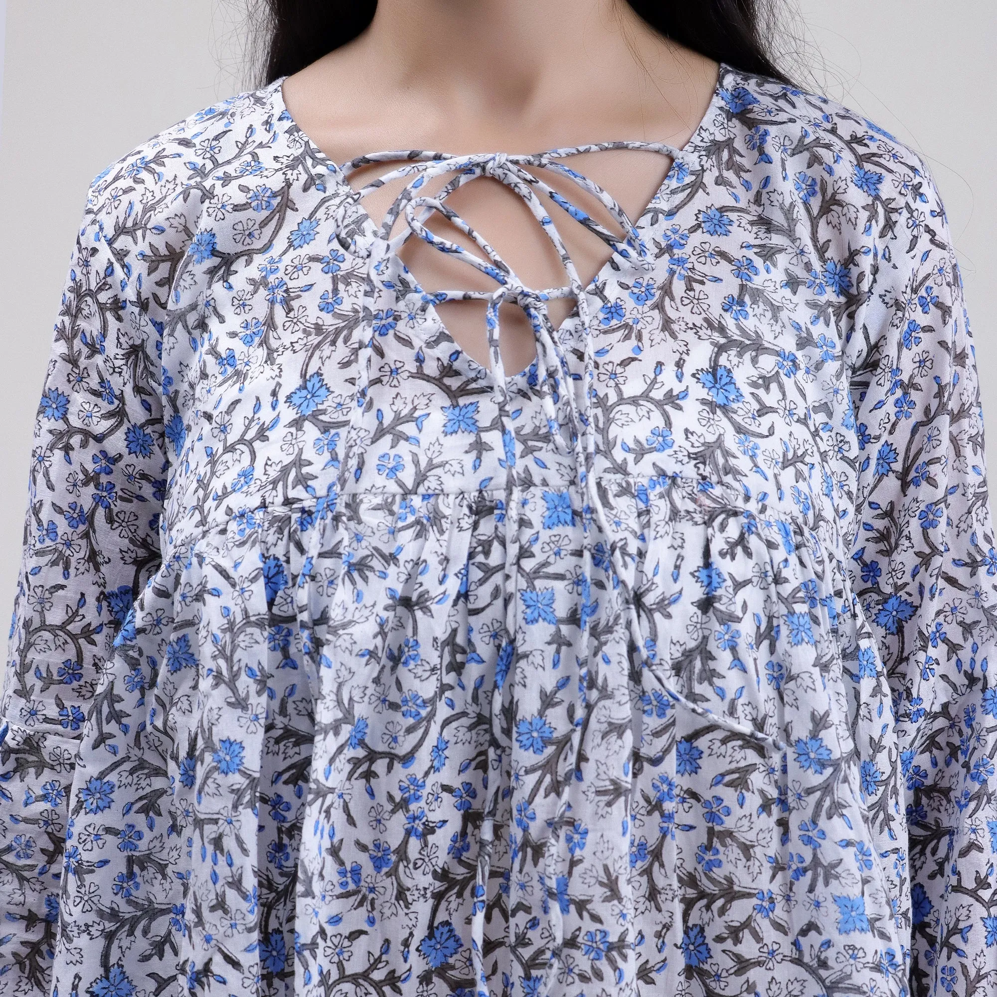 Hand Block Floral Printed V Neck Crop Top For Girls