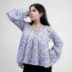 Hand Block Floral Printed V Neck Crop Top For Girls