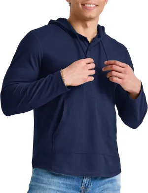 Hanes Men's Originals Lightweight Jersey Hoodie, Cotton Hooded Sweatshirt with Henley Collar