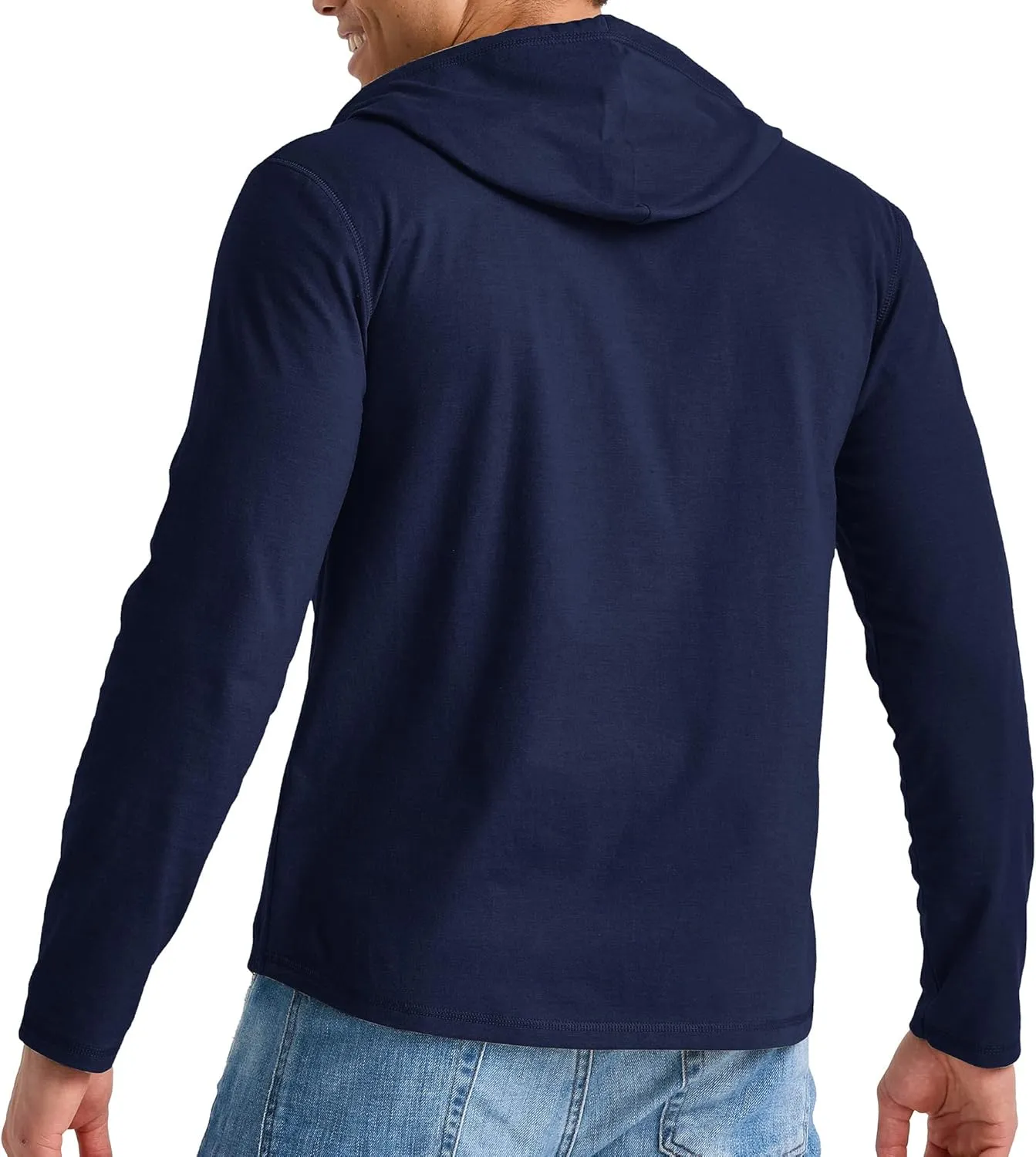 Hanes Men's Originals Lightweight Jersey Hoodie, Cotton Hooded Sweatshirt with Henley Collar