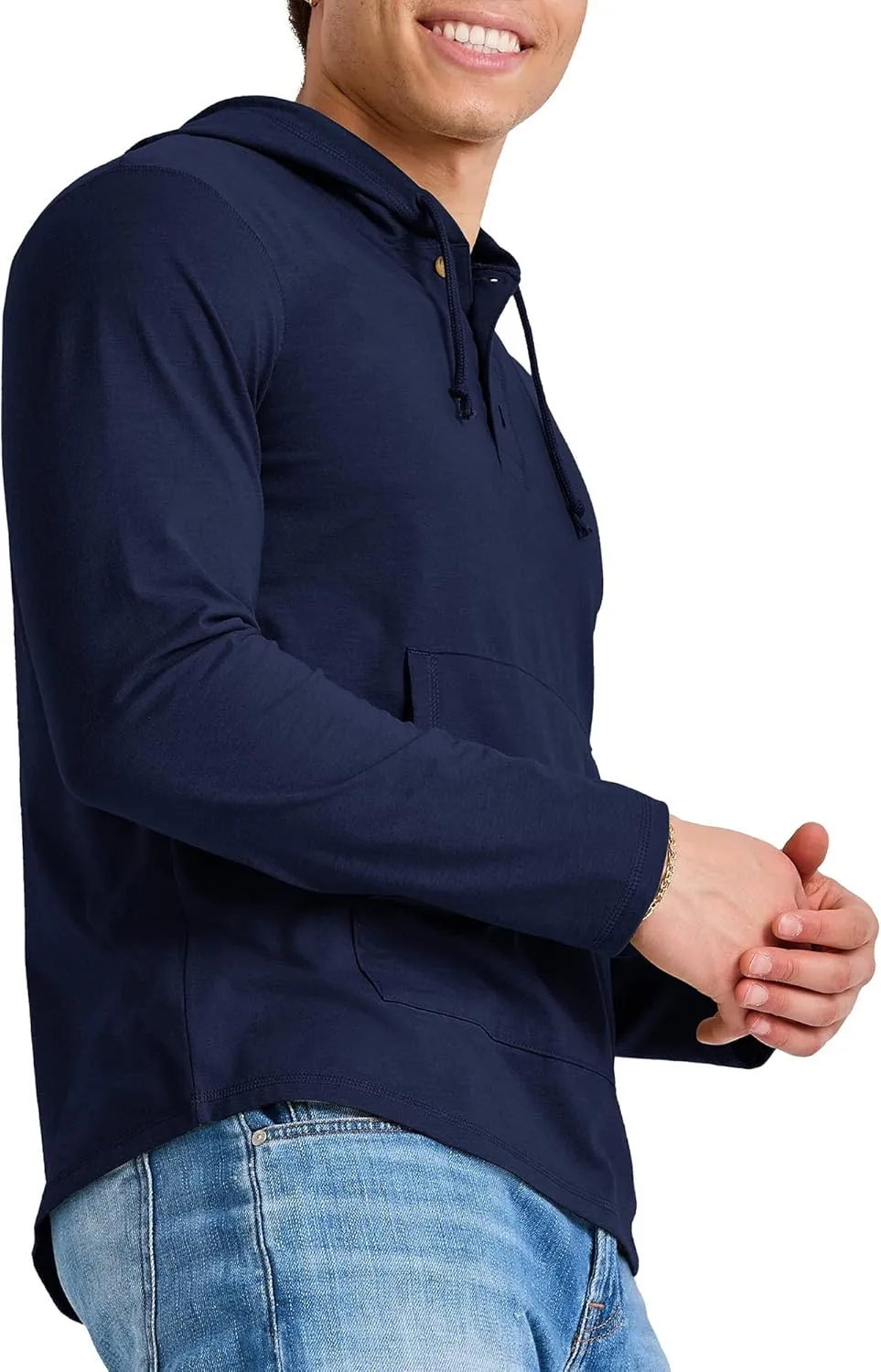 Hanes Men's Originals Lightweight Jersey Hoodie, Cotton Hooded Sweatshirt with Henley Collar
