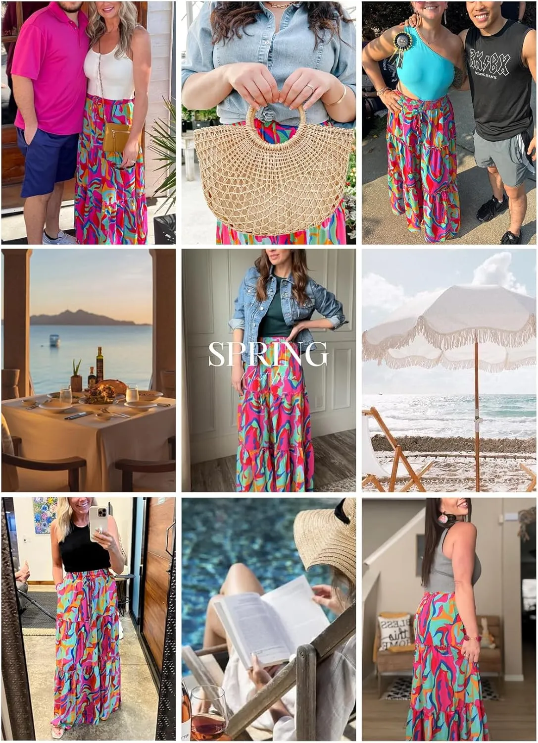 Happy Sailed Womens Floral Print Boho Maxi Skirt Elastic High Waist Pleated Ruffle Flowy Long Skirts S-XL