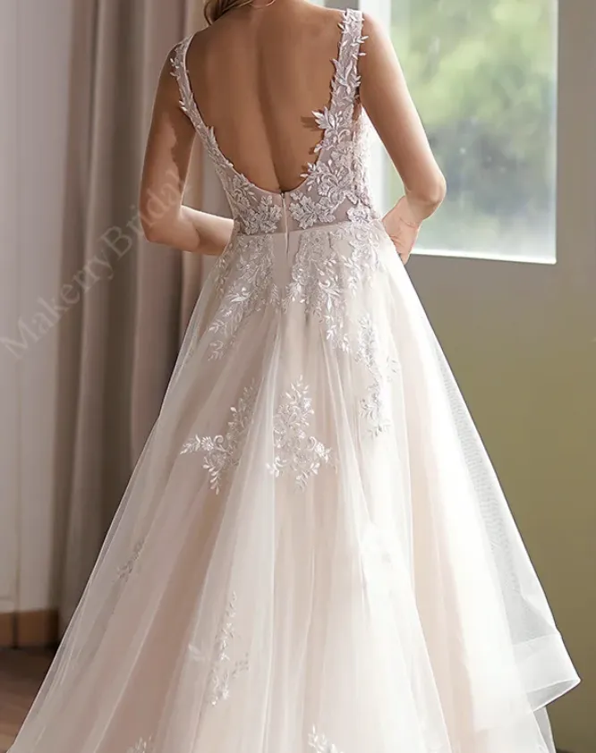 Illusion Lace Ball Gown Sleeveless Bodice  V-Neck Neckline