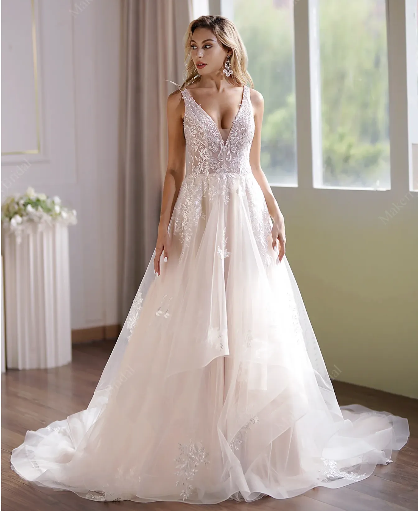 Illusion Lace Ball Gown Sleeveless Bodice  V-Neck Neckline