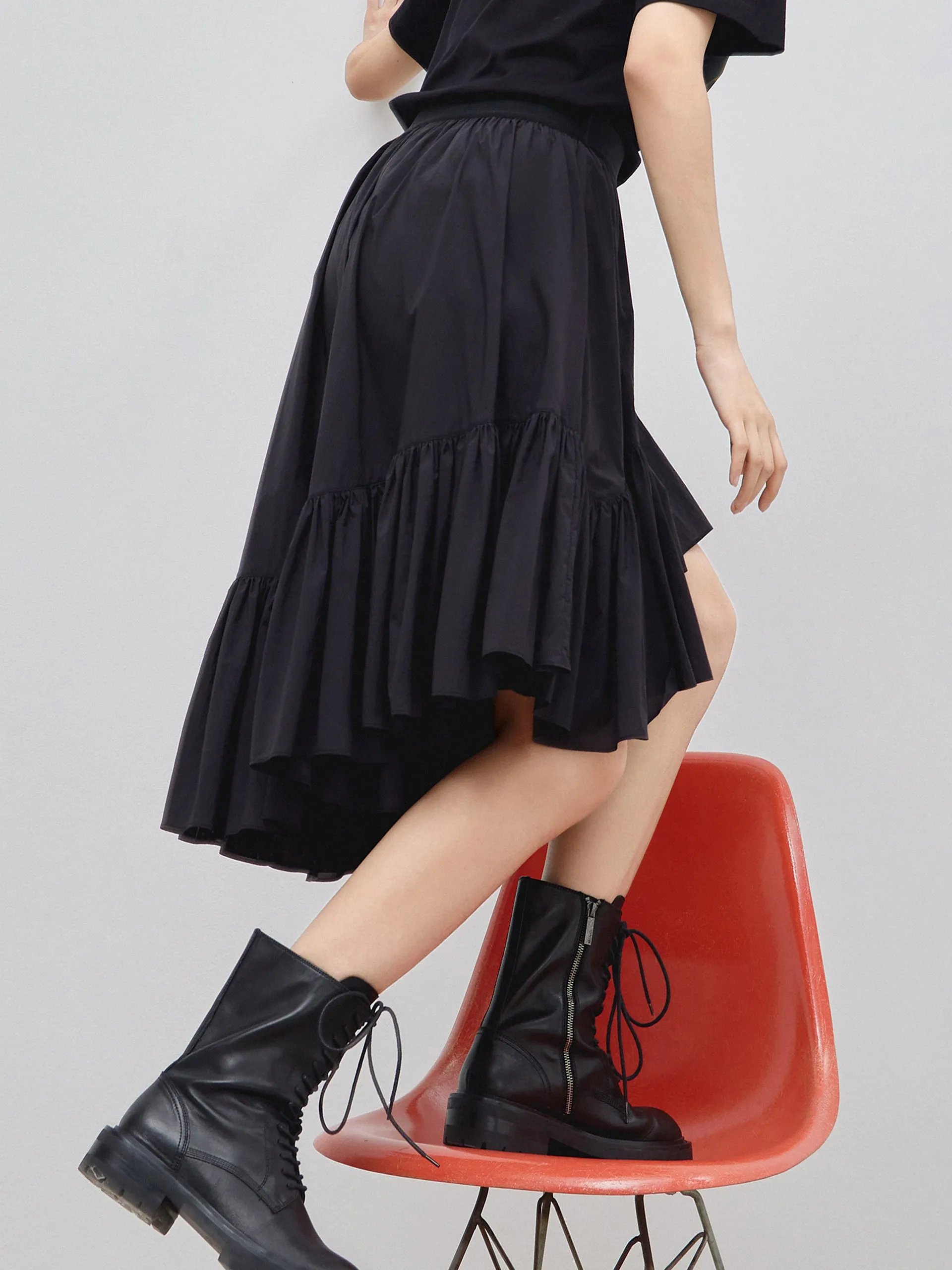 Irregular Hem Pleated Skirt