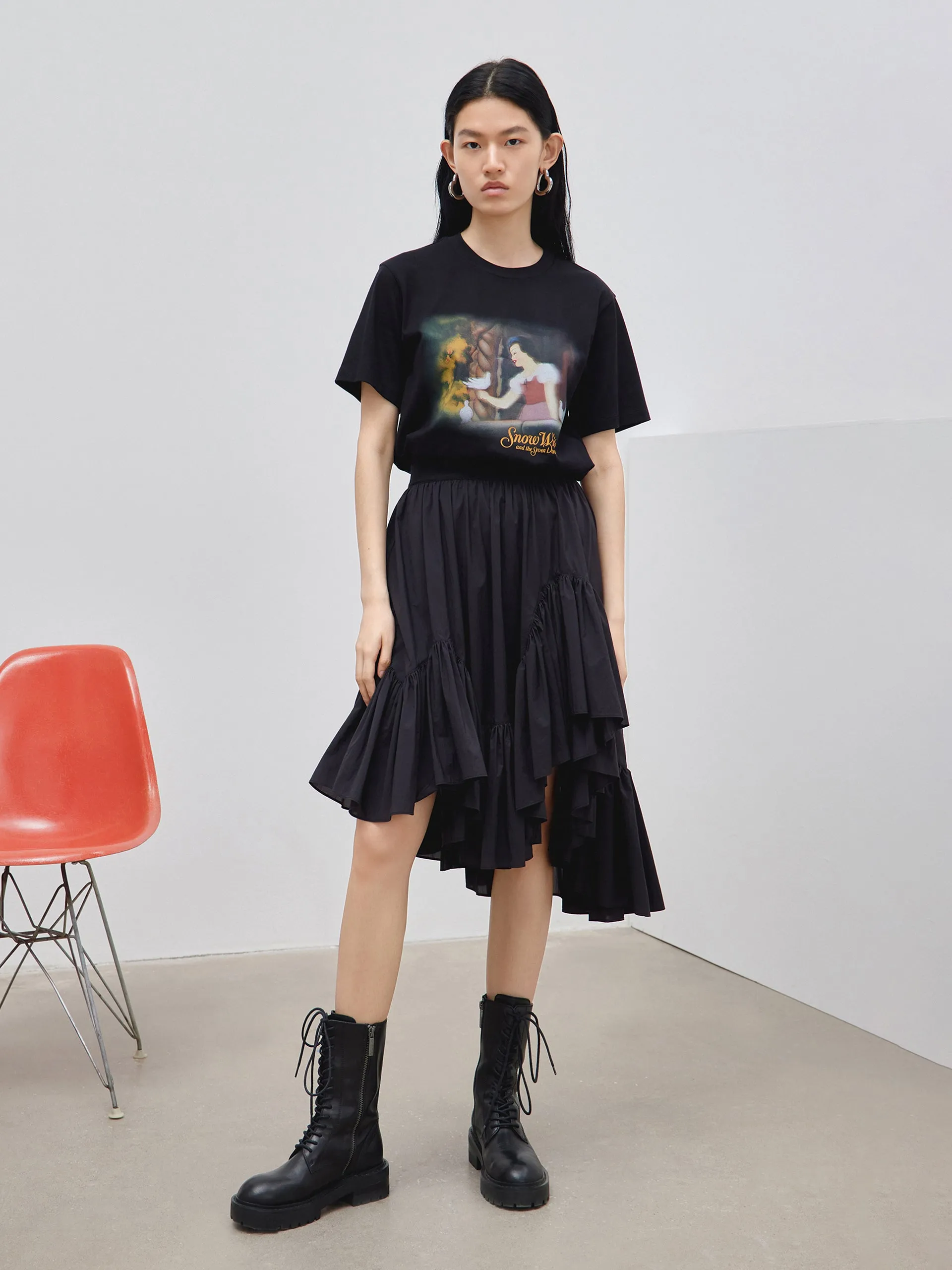Irregular Hem Pleated Skirt