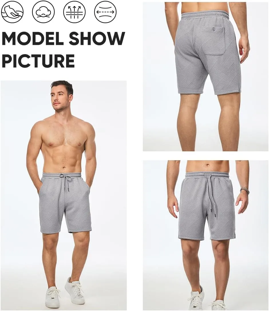 JMIERR Mens Casual 7" Shorts Summer Drawstring Elastic Waist Beach Sweat Shorts Texture with Pockets