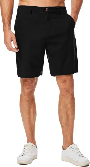 JMIERR Mens Casual 8" Cotton Linen Shorts - Button Waist Summer Beach Shorts with Pockets