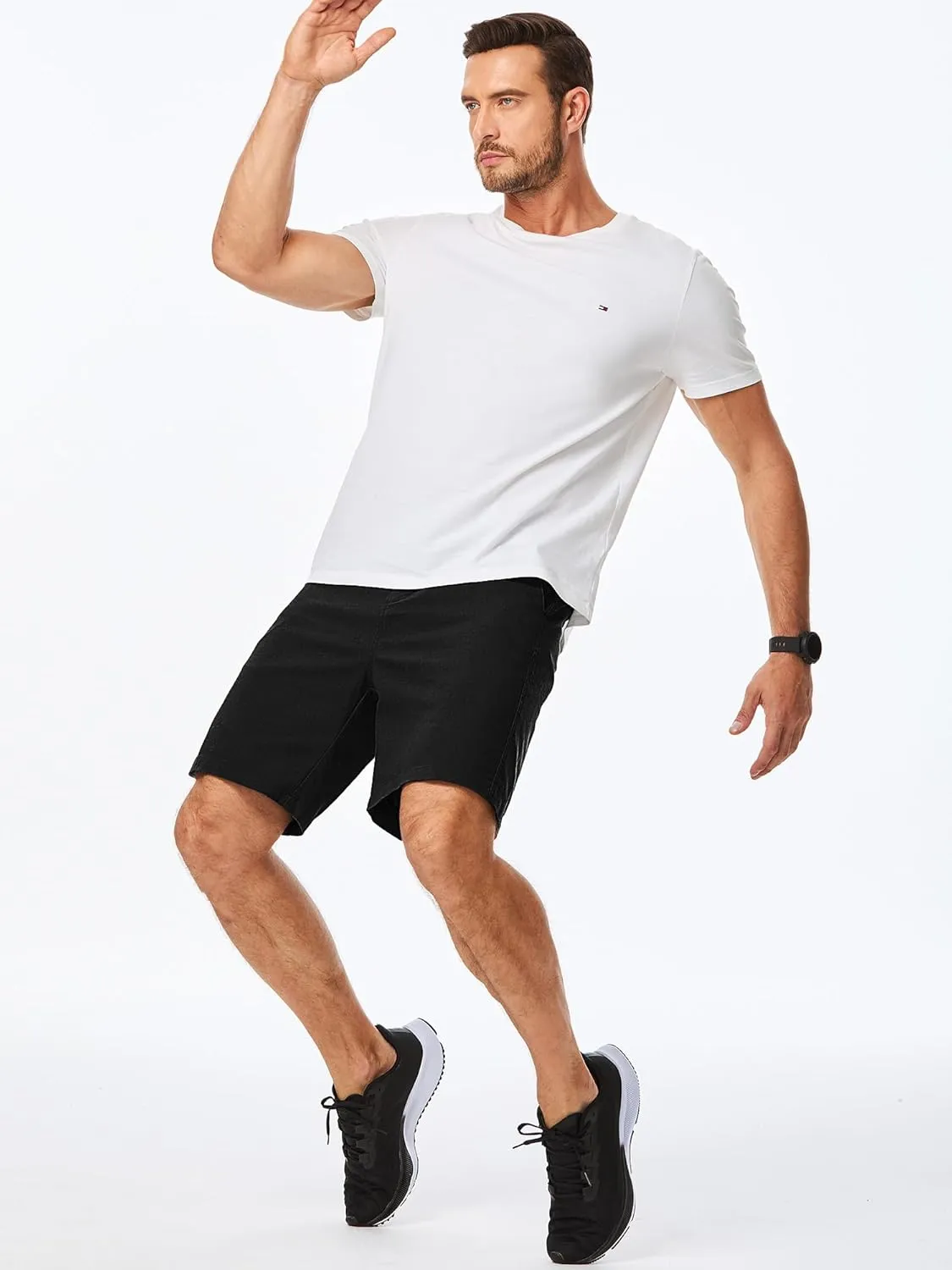 JMIERR Mens Casual 8" Cotton Linen Shorts - Button Waist Summer Beach Shorts with Pockets