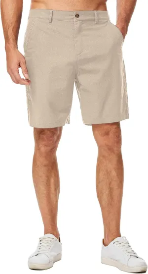JMIERR Mens Casual 8" Cotton Linen Shorts - Button Waist Summer Beach Shorts with Pockets