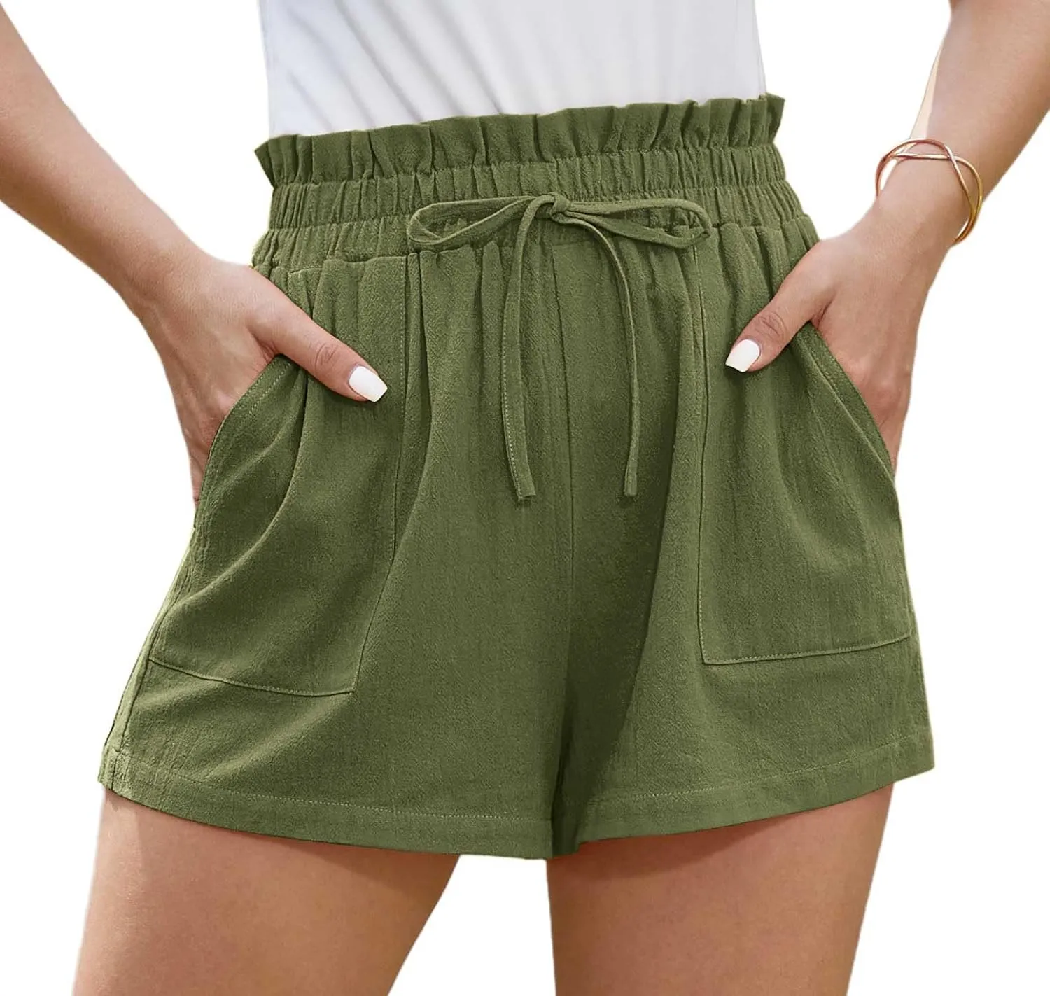 Jouica Women's Shorts 2024 Summer Casual Beach Bermuda High Waist Linen Shorts for Women Trendy
