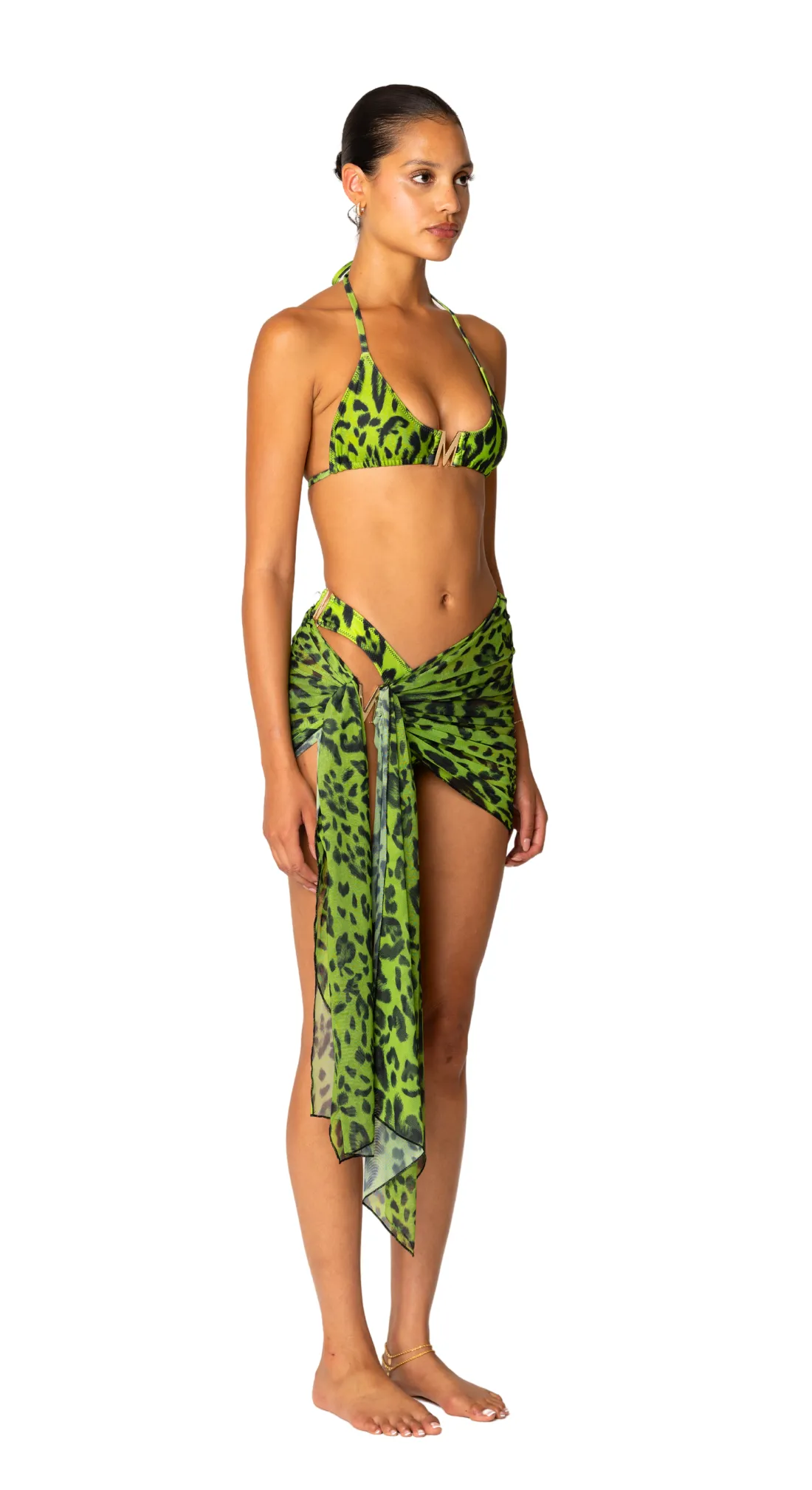 KAIA LOGO WRAP SKIRT - GREEN CHEETAH