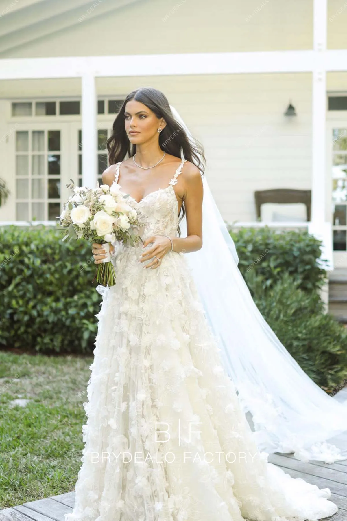 Kamila Hansen Romantic 3D Lace Long Beach Destination Wedding Dress
