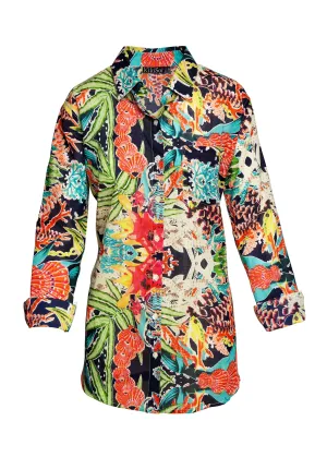 KikiSol Navy Tropical Boyfriend Shirt