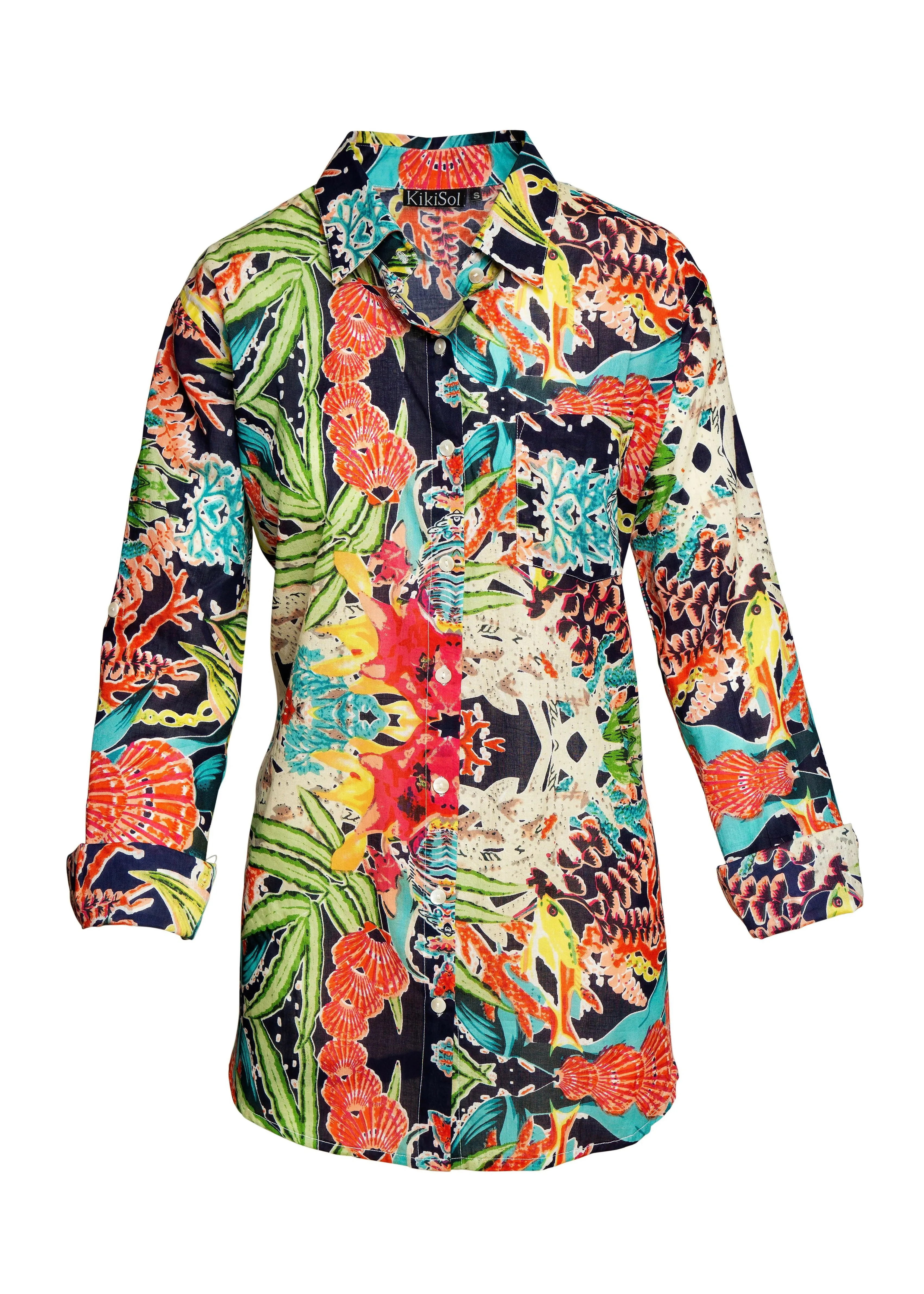 KikiSol Navy Tropical Boyfriend Shirt