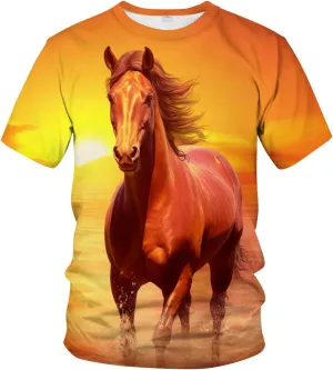 LAOLIUSN Men's Horse T-Shirt- Animal Theme, Realistic Graphic Tee Shirt