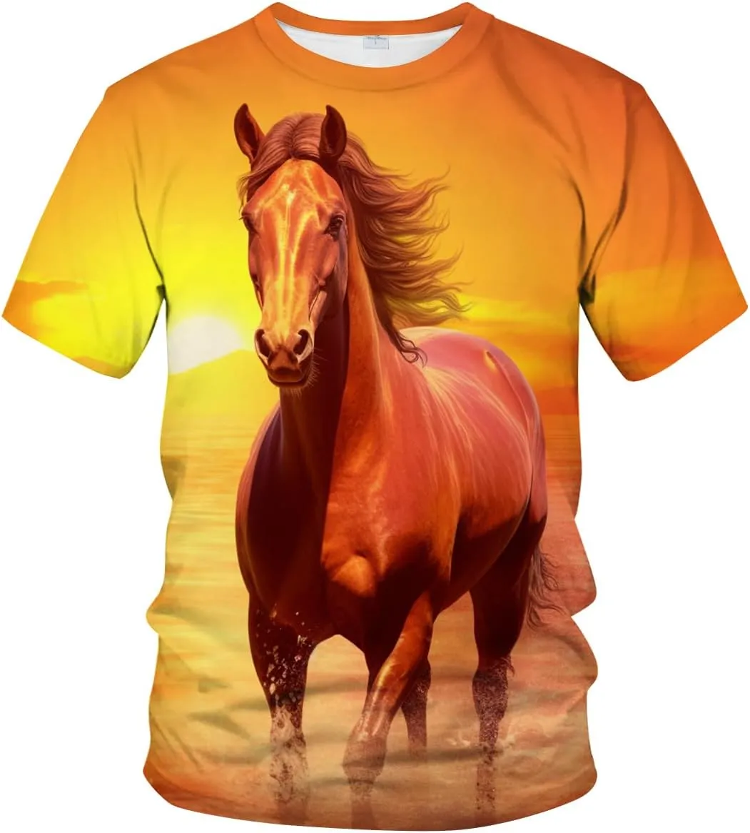 LAOLIUSN Men's Horse T-Shirt- Animal Theme, Realistic Graphic Tee Shirt