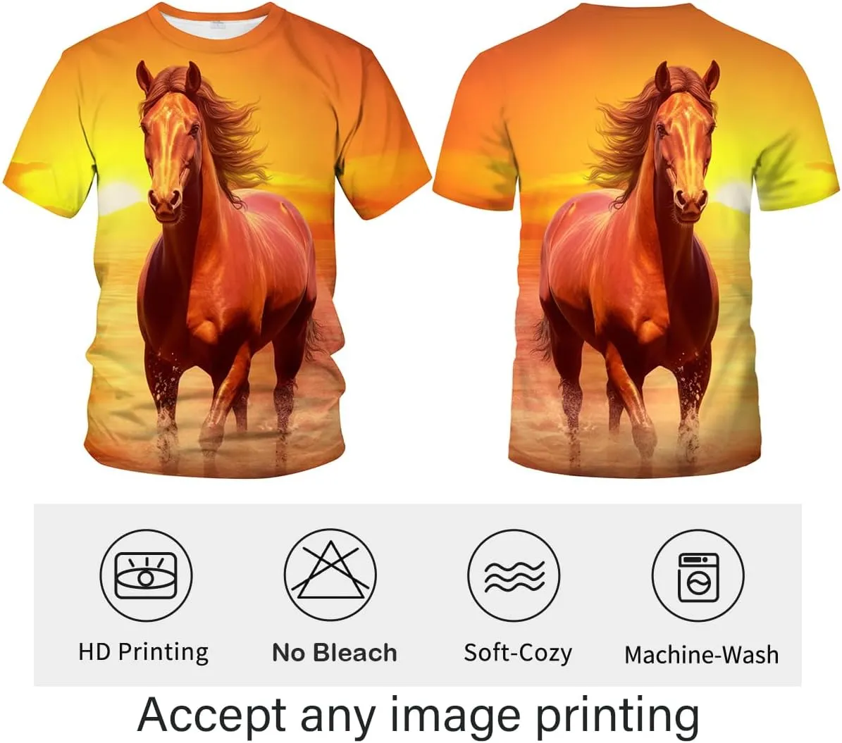 LAOLIUSN Men's Horse T-Shirt- Animal Theme, Realistic Graphic Tee Shirt