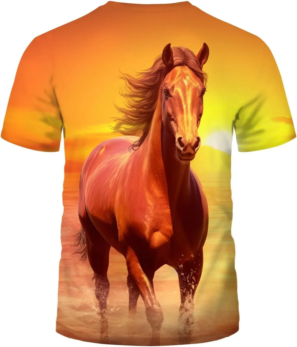 LAOLIUSN Men's Horse T-Shirt- Animal Theme, Realistic Graphic Tee Shirt