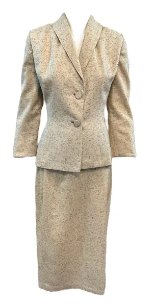 Lilli Ann 1950s Ivory Flecked Wool Skirt Suit