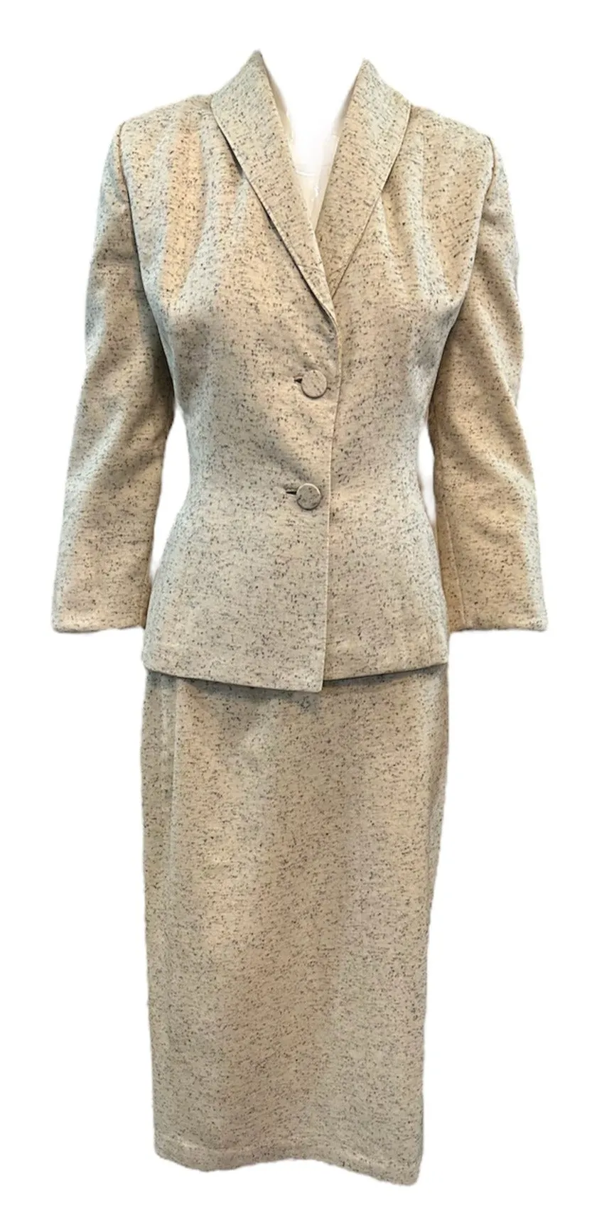 Lilli Ann 1950s Ivory Flecked Wool Skirt Suit