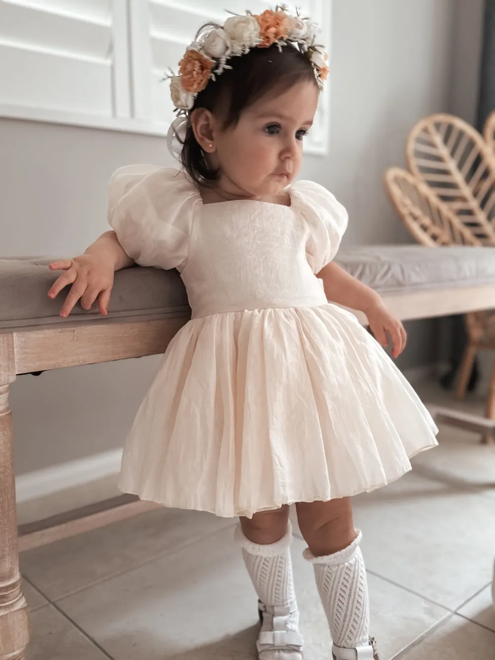 Lucy Puff Sleeve Champagne Baby Dress