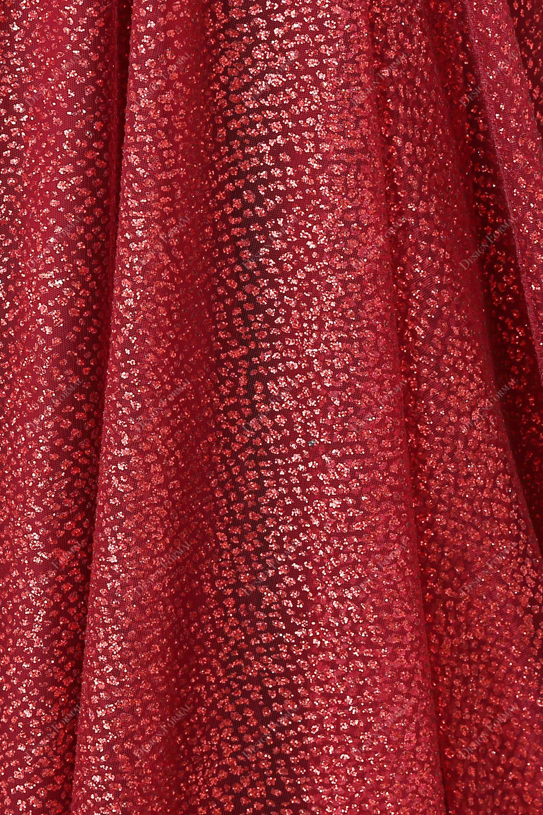 Metallic Ruby Glitter Plunging V-neck Designer Unique Formal Dress