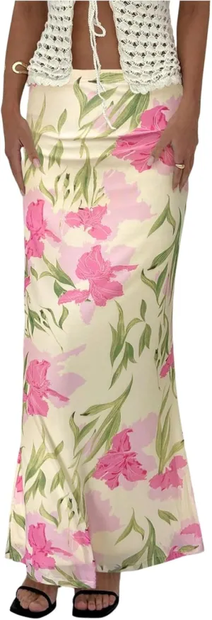 Milumia Women's Boho Floral Bodycon Long Skirt Low Waist Vacation Fishtail Maxi Skirts