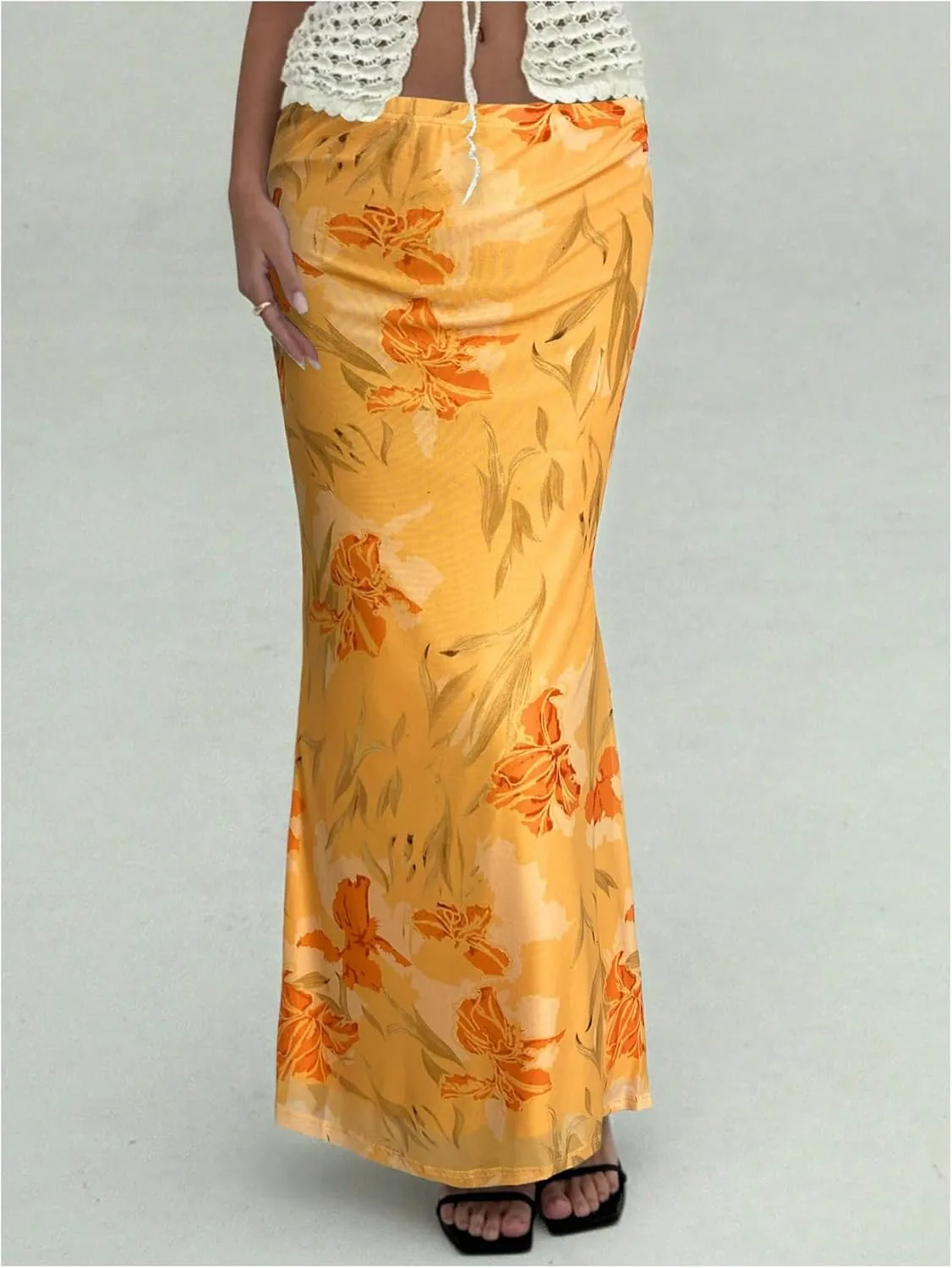 Milumia Women's Boho Floral Bodycon Long Skirt Low Waist Vacation Fishtail Maxi Skirts