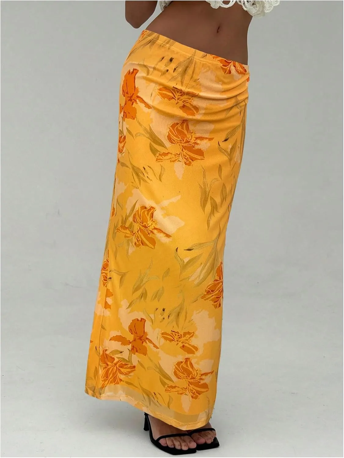 Milumia Women's Boho Floral Bodycon Long Skirt Low Waist Vacation Fishtail Maxi Skirts