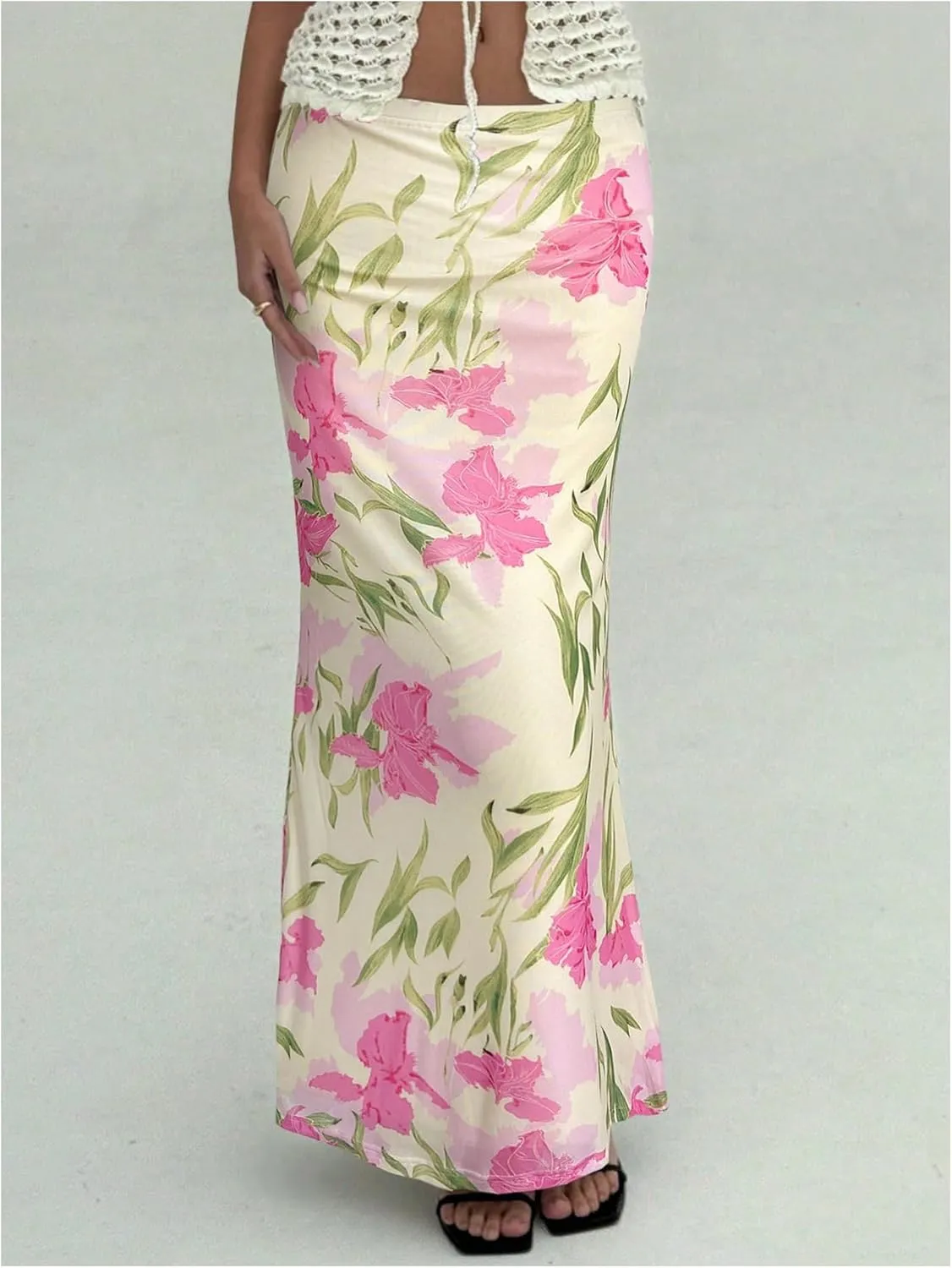 Milumia Women's Boho Floral Bodycon Long Skirt Low Waist Vacation Fishtail Maxi Skirts
