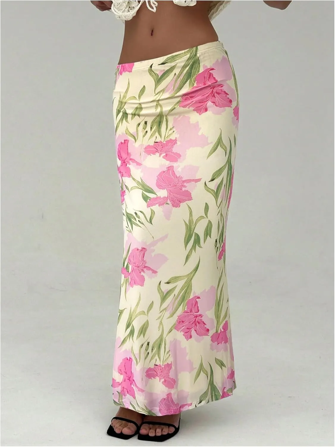 Milumia Women's Boho Floral Bodycon Long Skirt Low Waist Vacation Fishtail Maxi Skirts