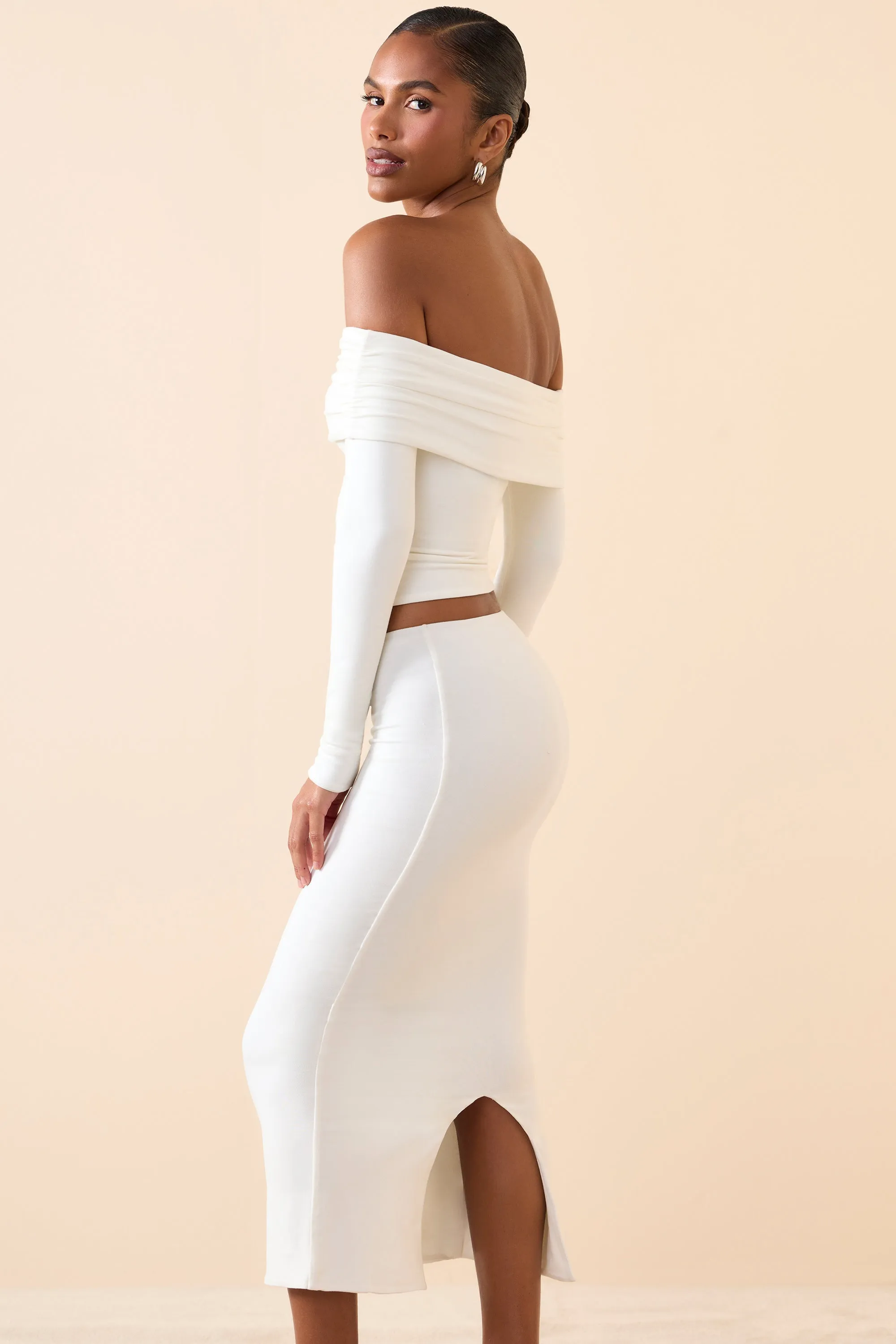 Modal Mid-Rise Midaxi Skirt in White
